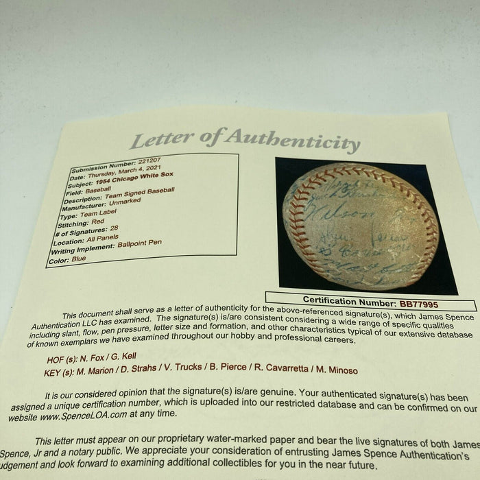 Nellie Fox 1954 Chicago White Sox Team Signed Baseball JSA COA