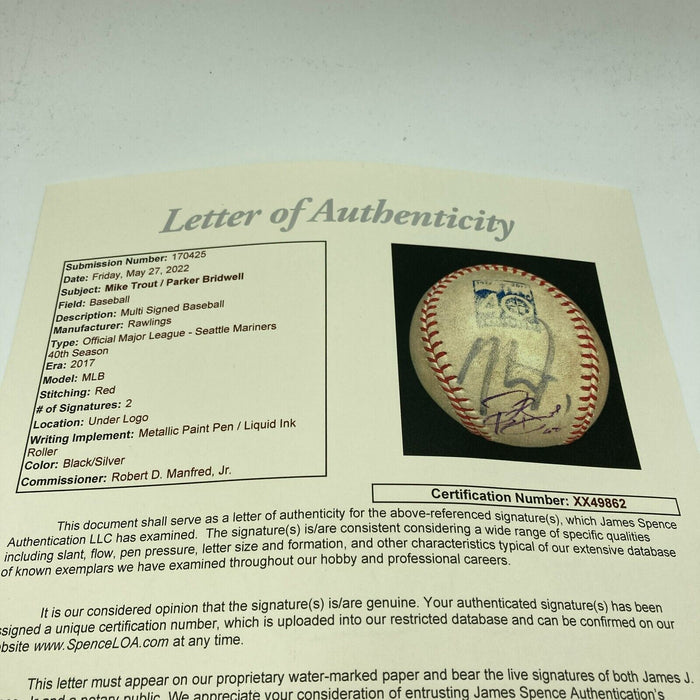 Mike Trout Signed Autographed 2017 Major League Game Used Baseball JSA COA