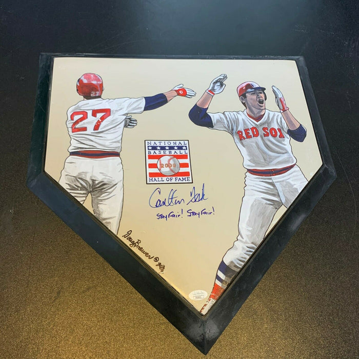Carlton Fisk "Stay Fair, Stay Fair!" Signed Hand Painted Art Home Plate JSA COA