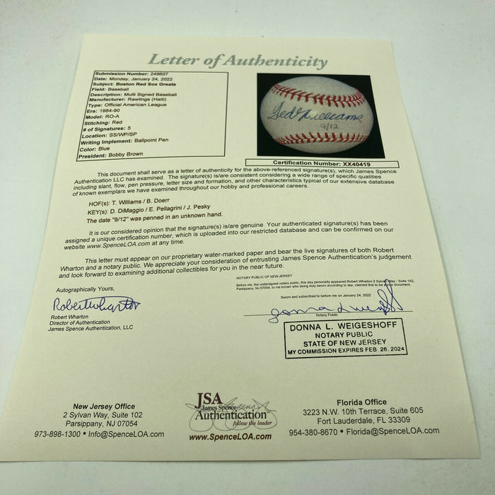 Ted Williams Boston Red Sox Legends Signed American League Baseball JSA COA