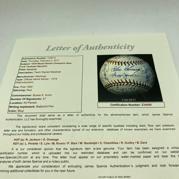 1978 New York Yankees World Series Champs Team Signed W.S. Baseball JSA COA