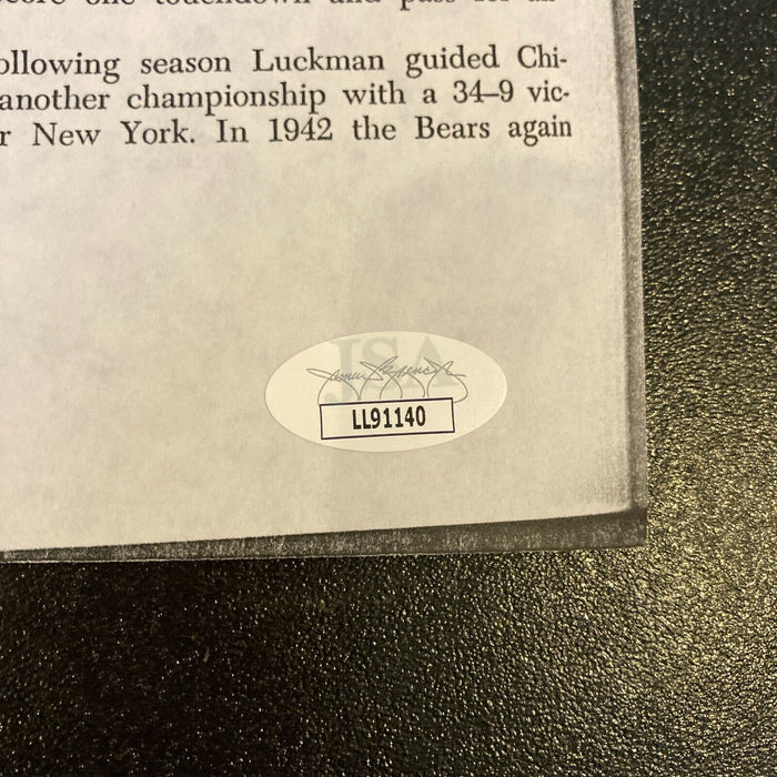 Sid Luckman Signed Autographed Photo Sheet JSA COA