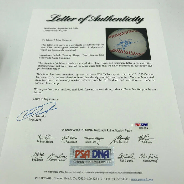 Kiss Complete Band Signed Baseball Gene Simmons Thayer Stanley Singer PSA DNA