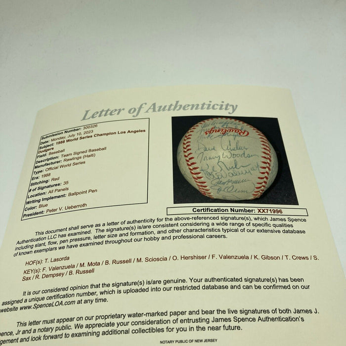 1988 Los Angeles Dodgers World Series Champs Team Signed Baseball JSA COA