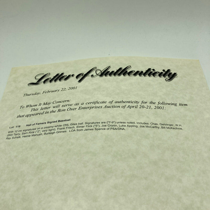 Joe Mccarthy Heinie Manush Elmer Flick Frank Frisch Signed Baseball PSA DNA COA