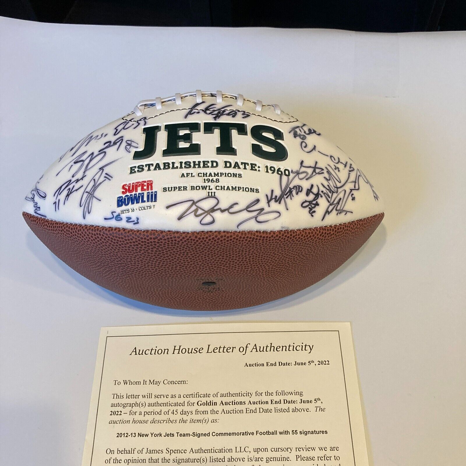 1968 New York Jets Super Bowl Champs Team Signed Wilson Football JSA COA