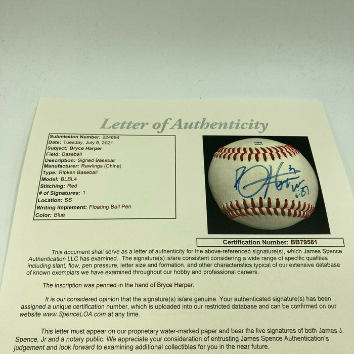 Nice Bryce Harper Rookie Signed Autographed Baseball With JSA COA
