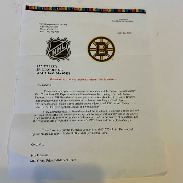 2012-13 Boston Bruins Team Signed Authentic Reebok NHL Jersey With JSA COA