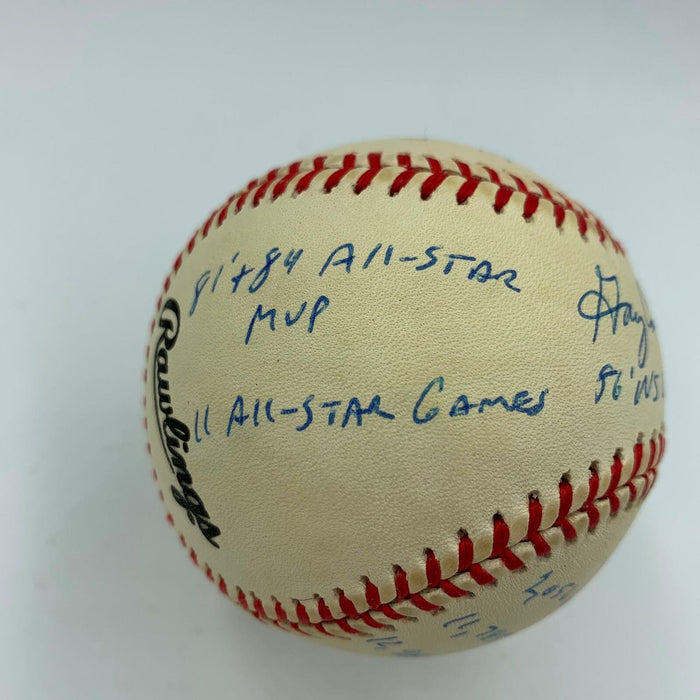 Beautiful Gary Carter Signed Heavily Inscribed Career STAT Baseball With JSA COA