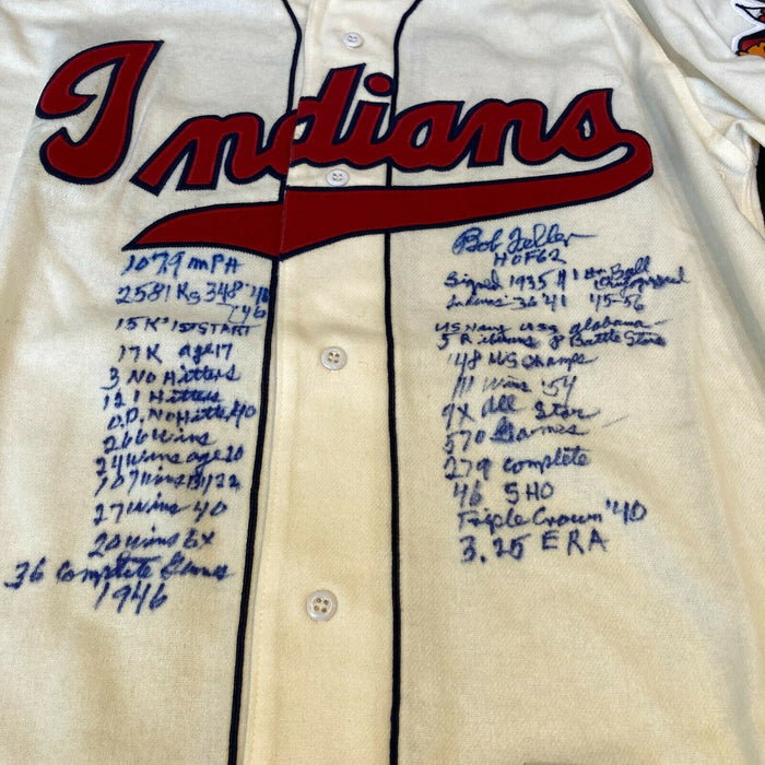 Stunning Bob Feller Signed Heavily Inscribed Cleveland Indians STAT Jersey JSA