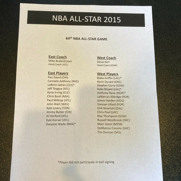 2015 NBA All Star Game Team Signed Basketball Tim Duncan Stephen Curry JSA