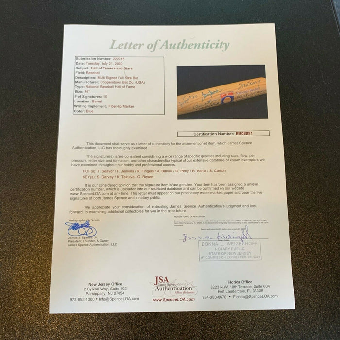 Tom Seaver Hall Of Fame Legends Multi Signed Cooperstown Bat With JSA COA