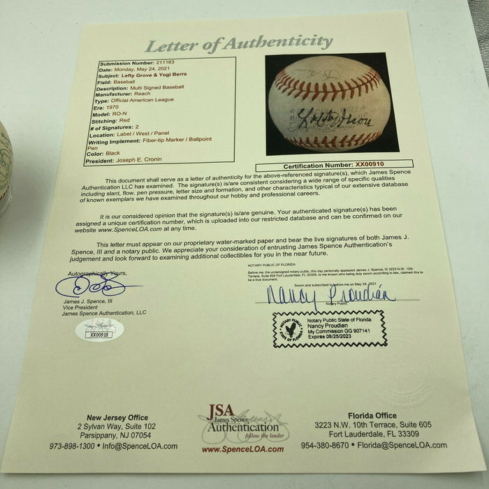 Lefty Grove Signed Vintage Official American League Cronin Baseball JSA COA