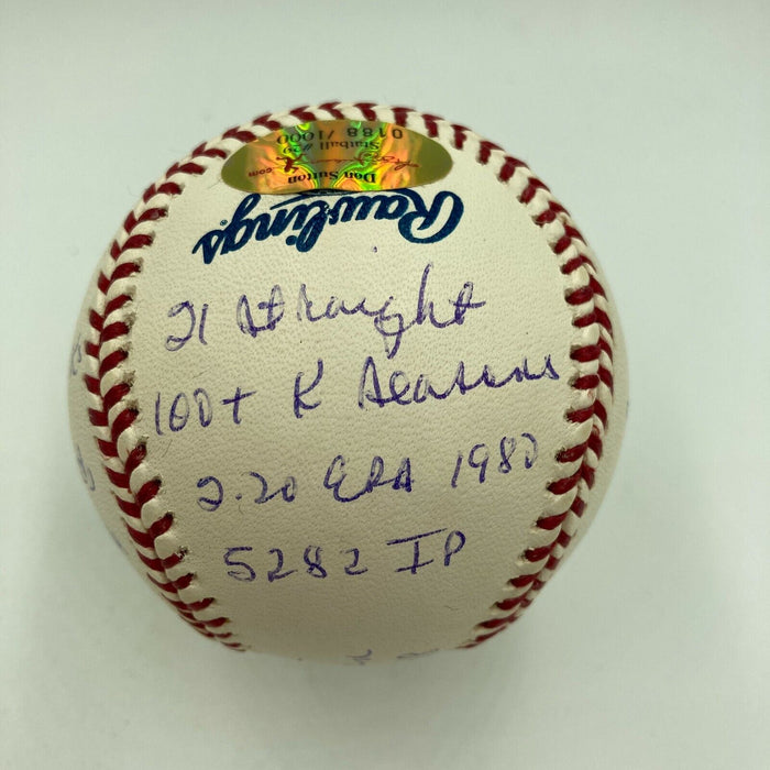 Nice Don Sutton Signed Heavily Inscribed STAT Baseball With Reggie Jackson COA