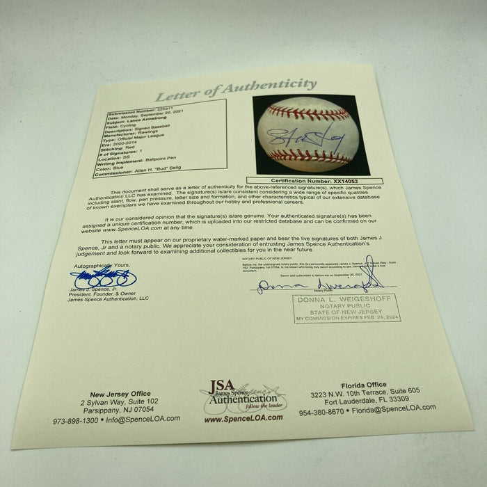 Lance Armstrong Signed Autographed Official Major League Baseball JSA COA