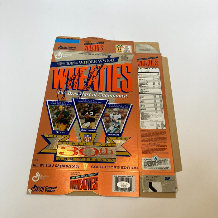 Bart Starr & Terry Bradshaw Super Bowl Signed Wheaties Cereal Box JSA COA