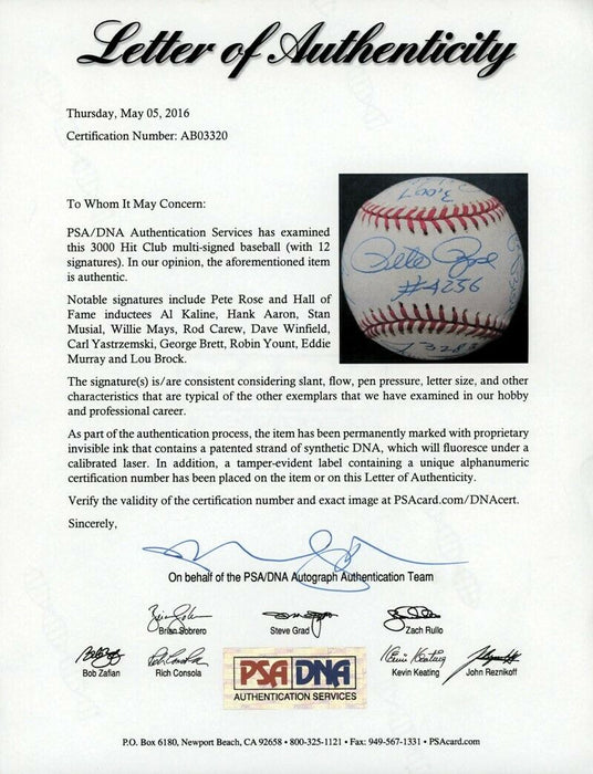 Beautiful 3,000 Hit Club Signed Baseball With Hit Totals Willie Mays PSA DNA COA