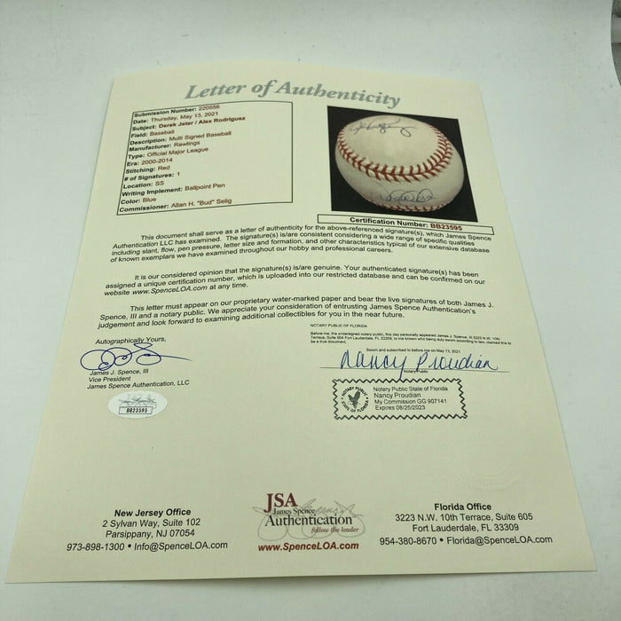 Derek Jeter & Alex Rodriguez Dual Signed Major League Baseball JSA & Stener COA