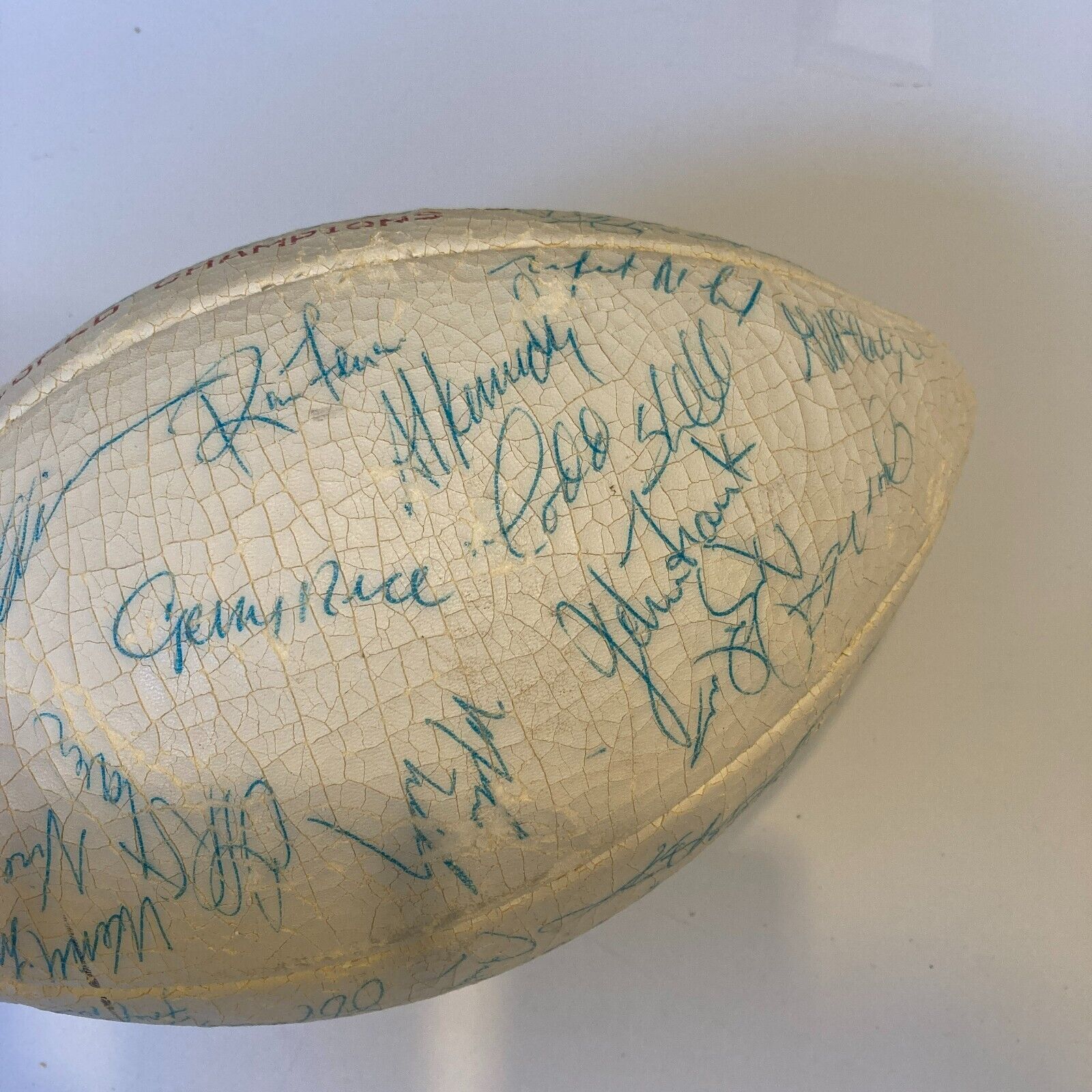 Lot Detail - 1984 Super Bowl XIX Champion San Francisco 49ers Team-Signed  Football (33 Signatures including Montana, Lott and Rice)