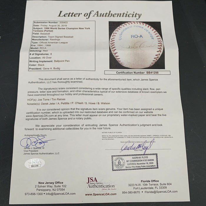 Derek Jeter 1996 Yankees World Series Champs Multi Signed Baseball JSA COA