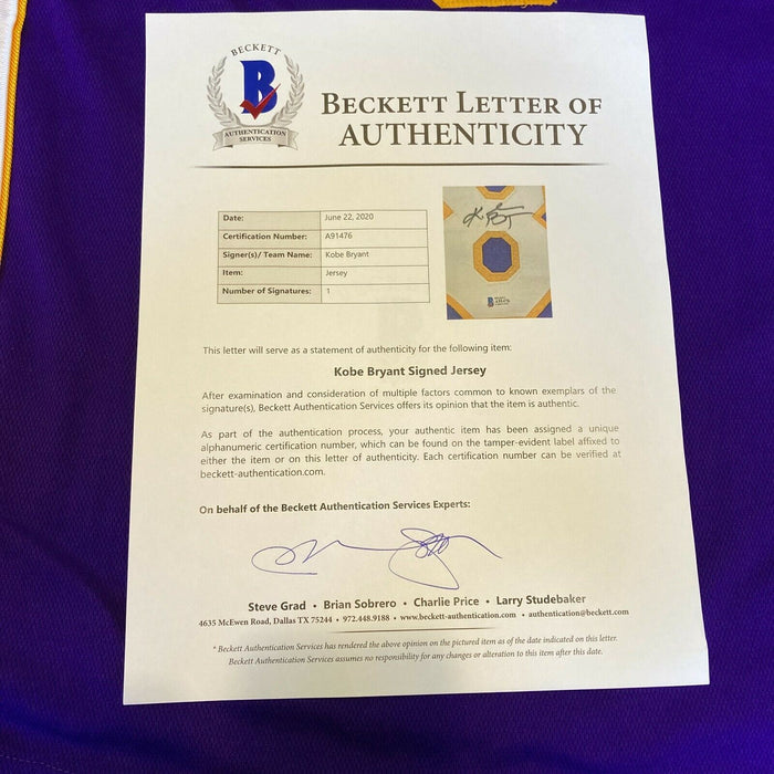 Kobe Bryant Signed Nike Authentic Los Angeles Lakers Jersey Beckett & PSA DNA