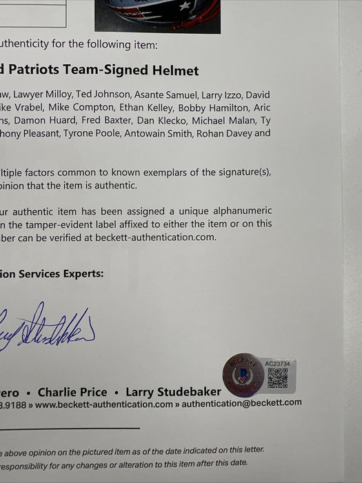 2003 New England Patriots Super Bowl Champs Team Signed Helmet Tom Brady Beckett