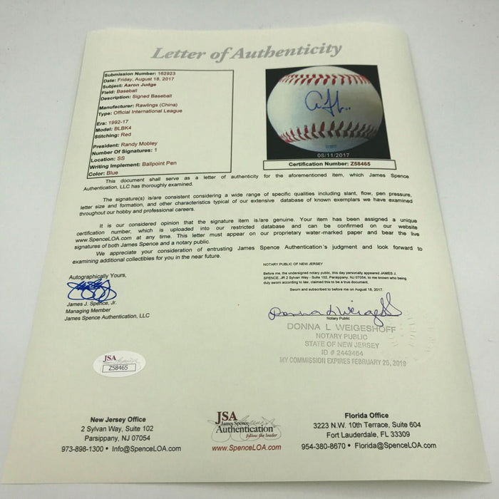 Aaron Judge Pre Rookie Signed Game Used Minor League Baseball JSA COA Yankees