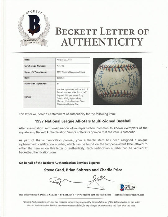 1997 All Star Game Team Signed Baseball 31 Sigs! Chipper Jones Beckett COA