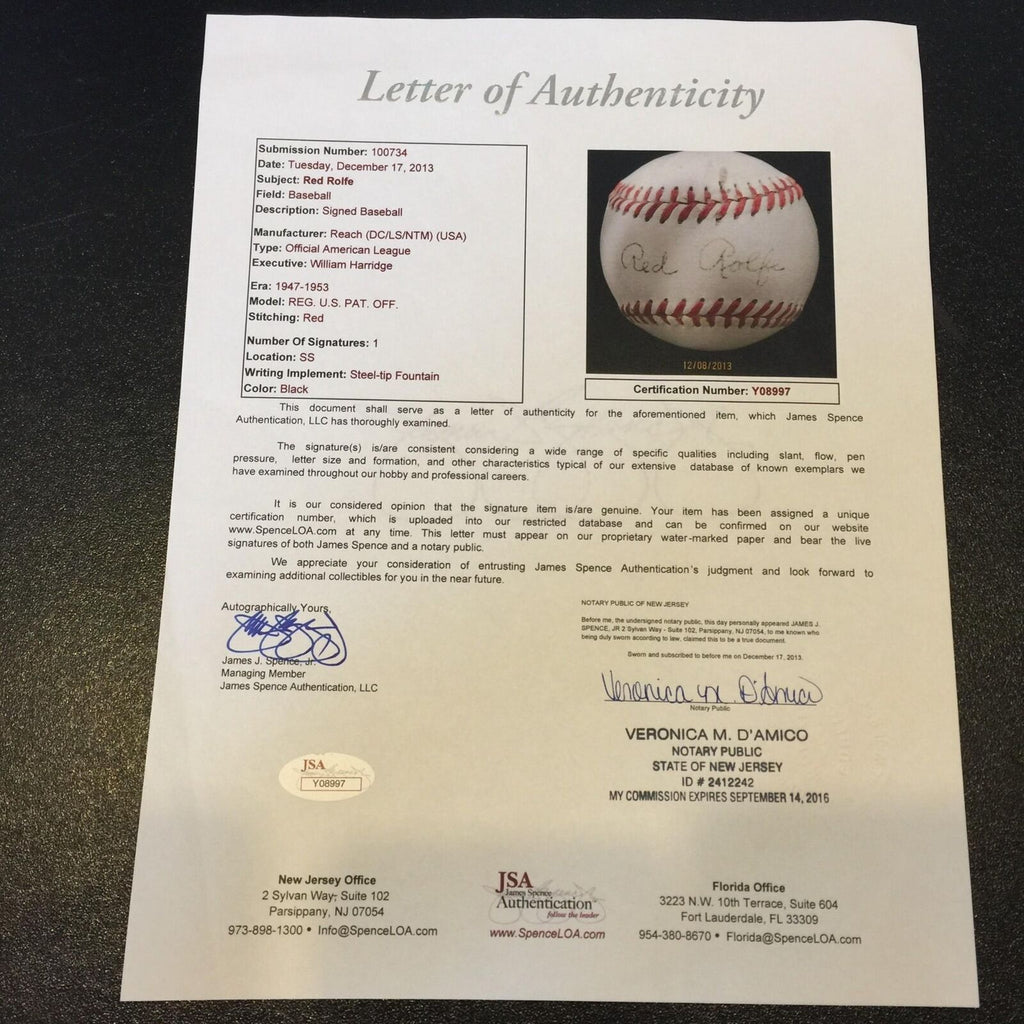 Rare Red Rolfe Single Signed 1950 American League Baseball PSA DNA & J ...
