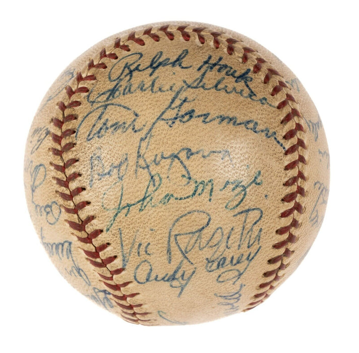 1953 New York Yankees World Series Champs Team Signed Baseball Mickey Mantle BAS