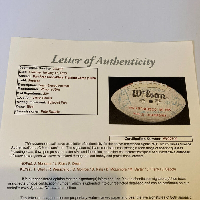 1984-85 San Francisco 49ers Team Signed Super Bowl World Champs Football JSA