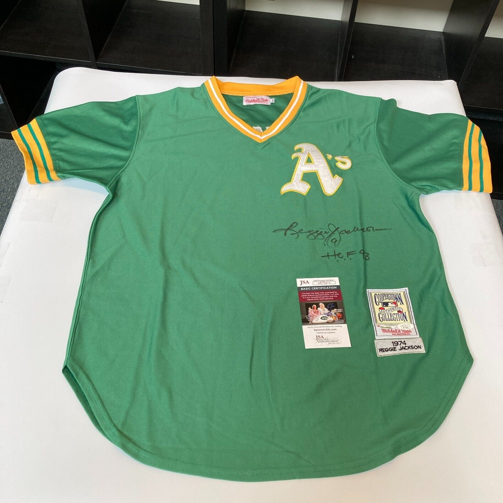Reggie Jackson Oakland Athletics Autographed Green Mitchell & Ness