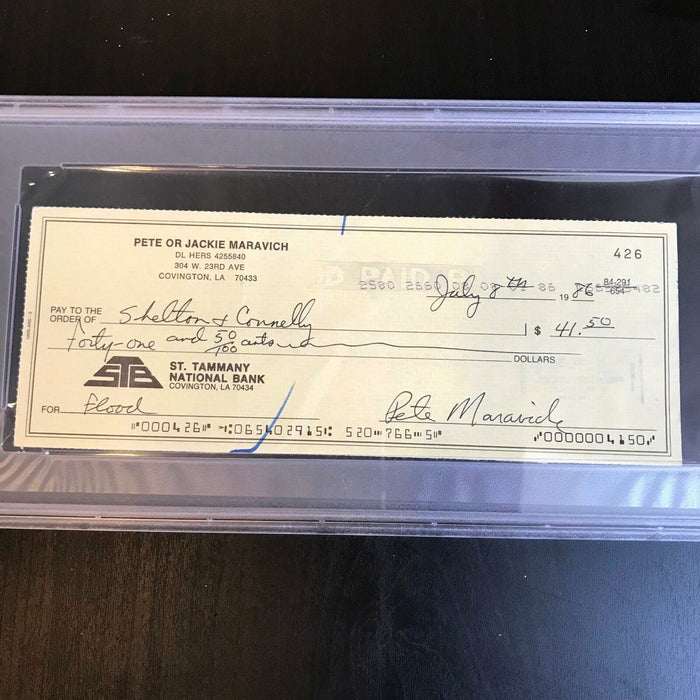 Pete Maravich "Pistol Pete" Signed Handwritten Original 1986 Check PSA DNA COA