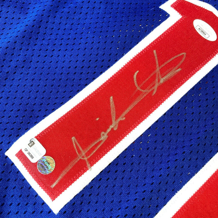 Isiah Thomas Signed Detroit Pistons STAT Jersey JSA COA DAMAGED