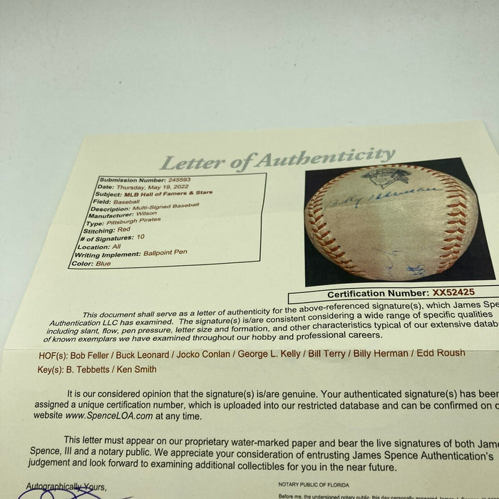 George Kelly Ed Roush Billy Terry Hall Of Fame Multi Signed Baseball JSA COA