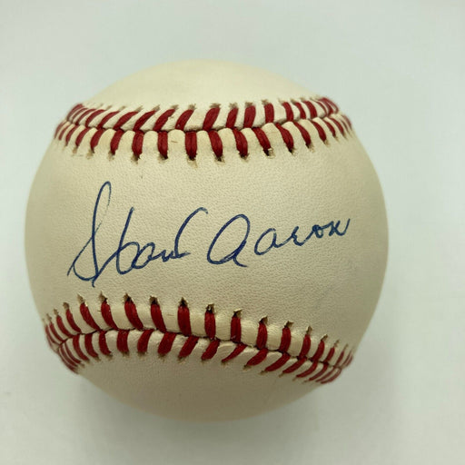 Nice Hank Aaron Signed Official National League Baseball PSA DNA COA