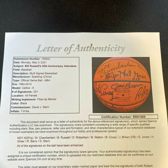 Wilt Chamberlain Bill Russell NBA Legends Signed 30th Anniversary Basketball JSA