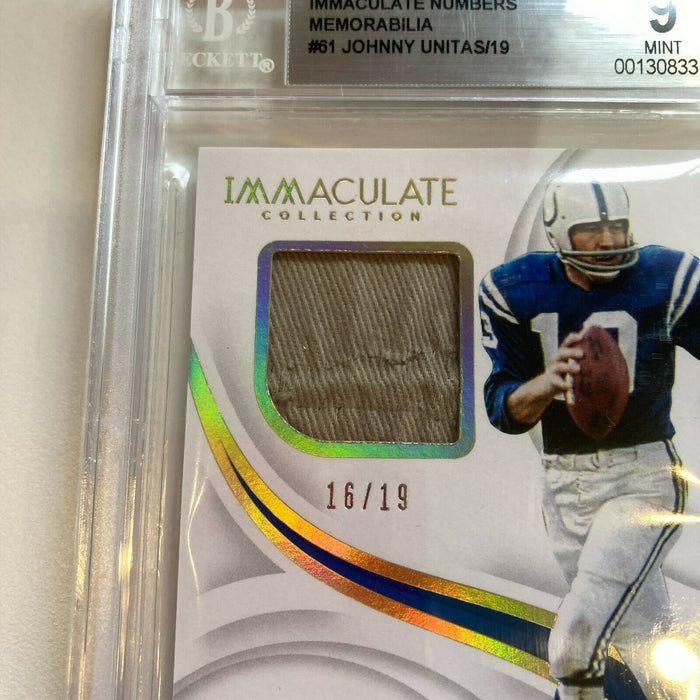 2019 Immaculate Collection Johnny Unitas Game Used Patch #16/19 BGS 9 MINT