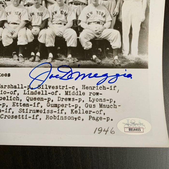 Joe Dimaggio Signed 1940's New York Yankees Team Photo With JSA COA