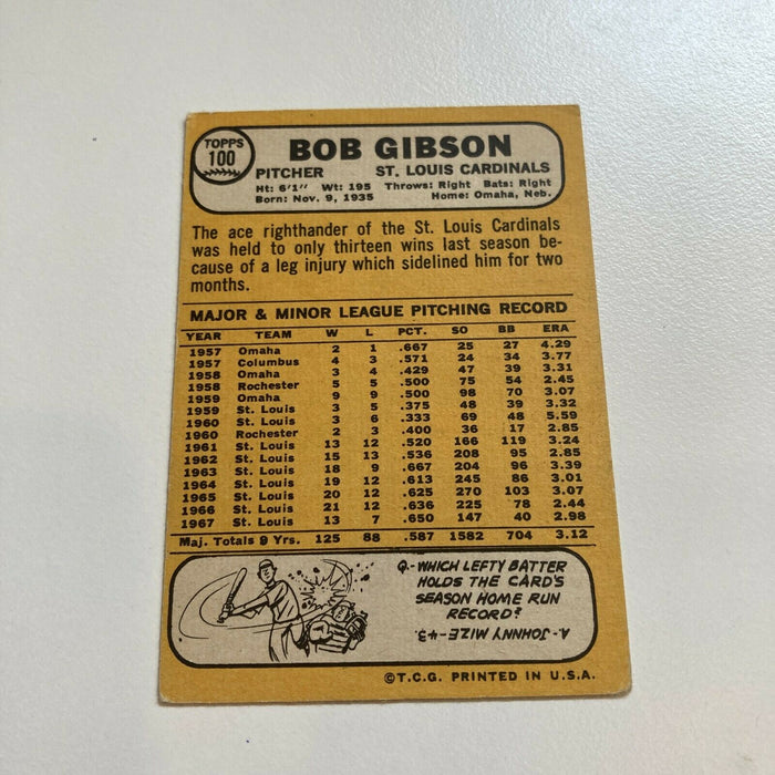 1968 Topps Bob Gibson Baseball Card #100
