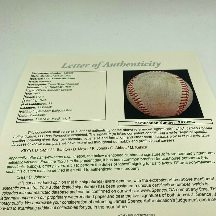 1977 Seattle Mariners Inaugural Season Team Signed American League Baseball JSA