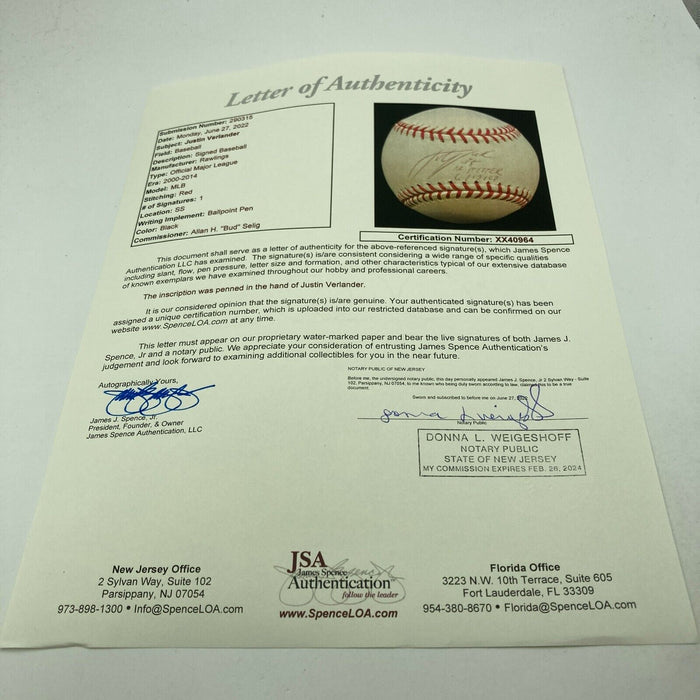 Justin Verlander "No Hitter June 12, 2007" Signed Inscribed MLB Baseball JSA COA