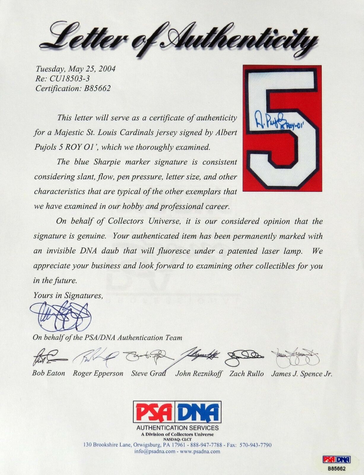 Albert Pujols 2001 ROY Signed Game Used St. Louis Cardinals Jersey PSA  DNA COA