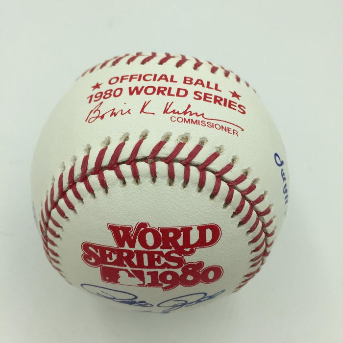 Beautiful Pete Rose Signed Heavily Inscribed Stat 1980 World Series Baseball JSA