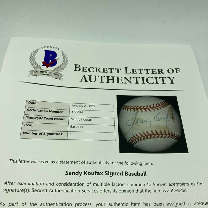 Sandy Koufax Signed Official National League Baseball With Beckett COA