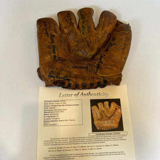 The Finest Chicago Cubs HOF Legends Signed 1950's Baseball Glove 50 Sigs! JSA