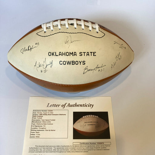 Barry Sanders Pre Rookie 1988 Oklahoma State Cowboys Team Signed Football JSA