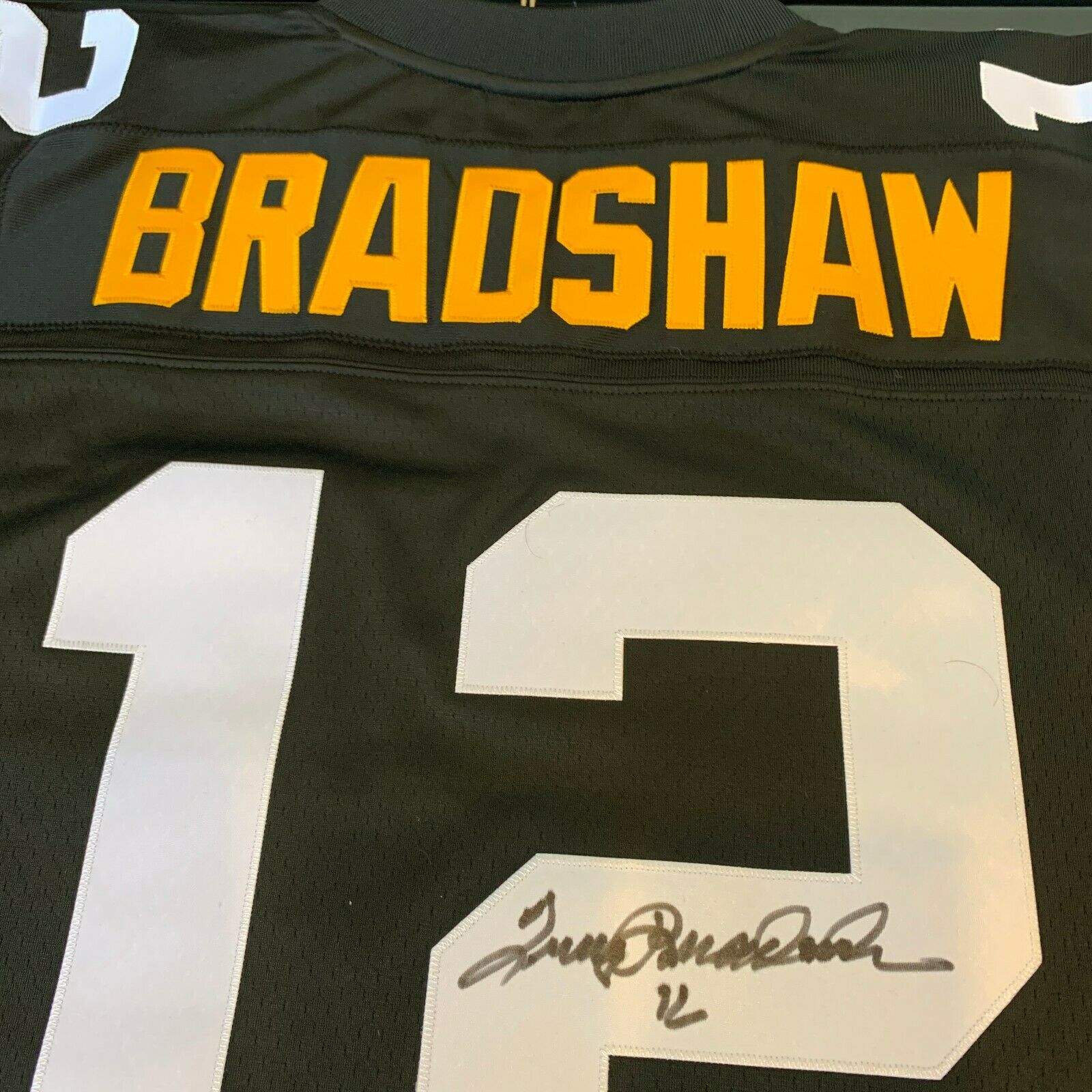 Pittsburgh Steelers Terry Bradshaw Autographed Framed Black Jersey Beckett  BAS Stock #206949 - Mill Creek Sports