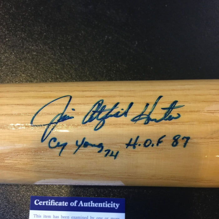 RARE Catfish Hunter Signed Inscribed " Cy Young 74 HOF 87" Baseball Bat PSA DNA