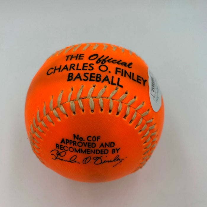 Charlie Finley Single Signed Orange Major League Baseball With JSA COA